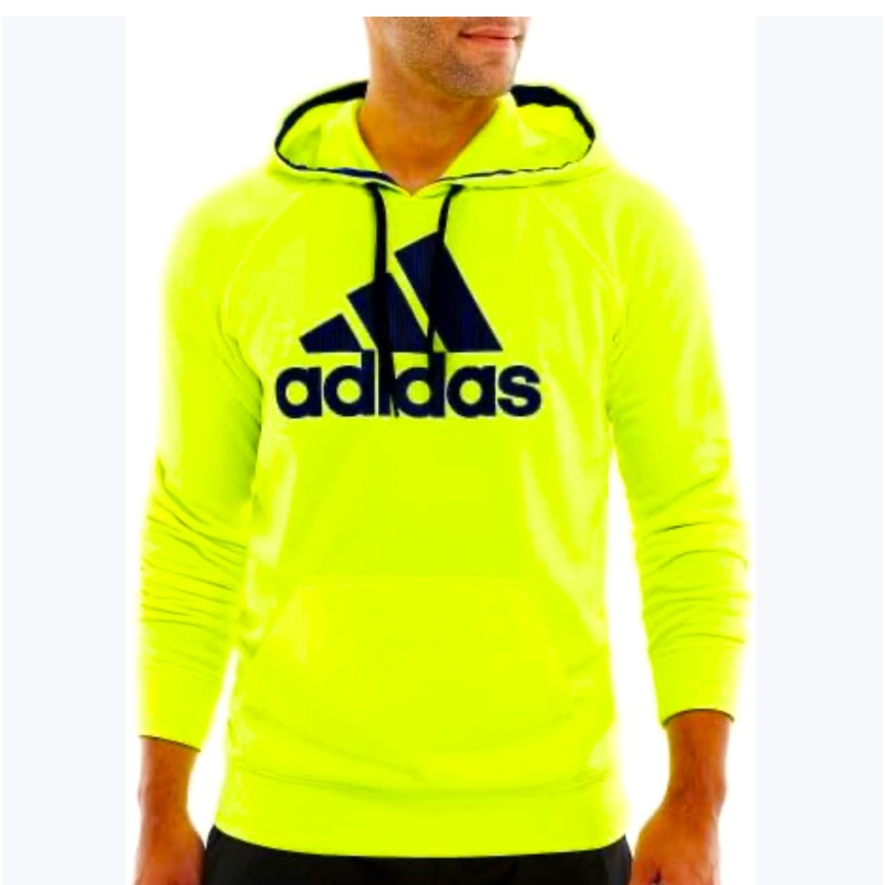 Adidas Men's Tech Fleee Hooded Sweatshirt Size  L Electric Yellow